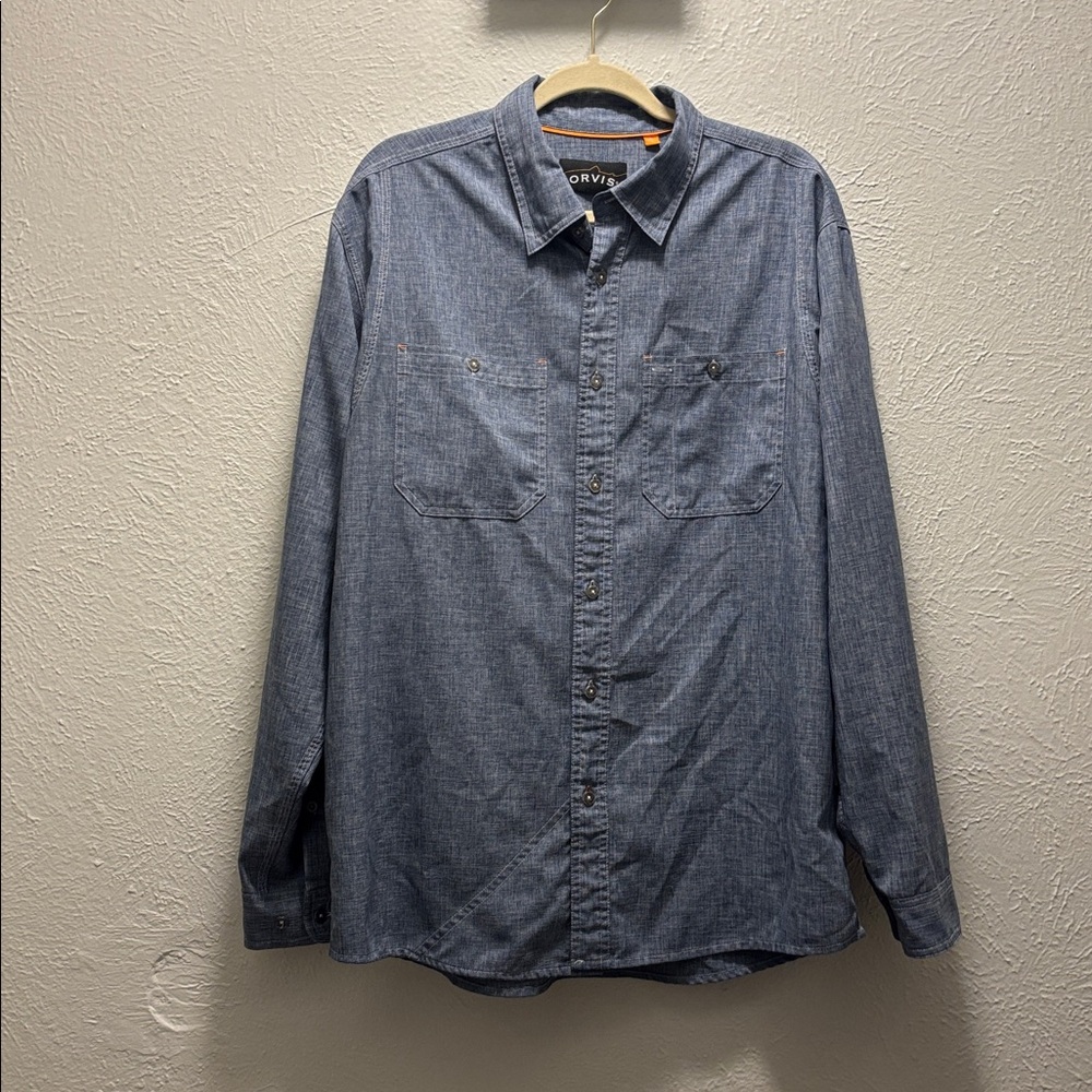 Orvis Tech Chambray Work Shirt Mens Size Large long sleeve excellent condition